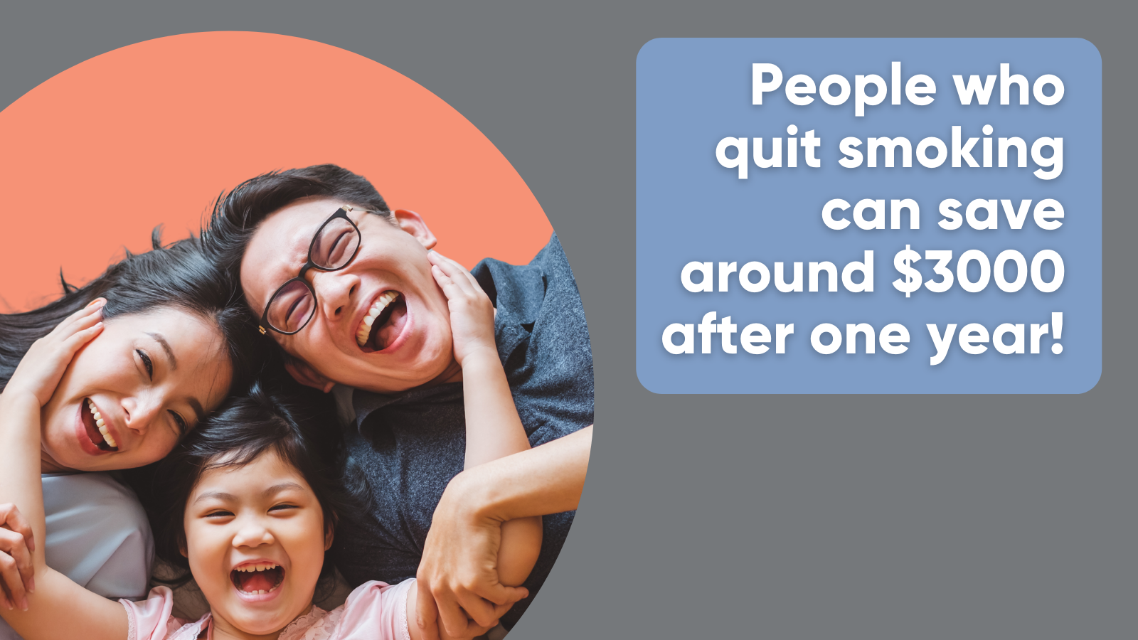 Image of Asian family: People who quit smoking can save around $3000 after one year!